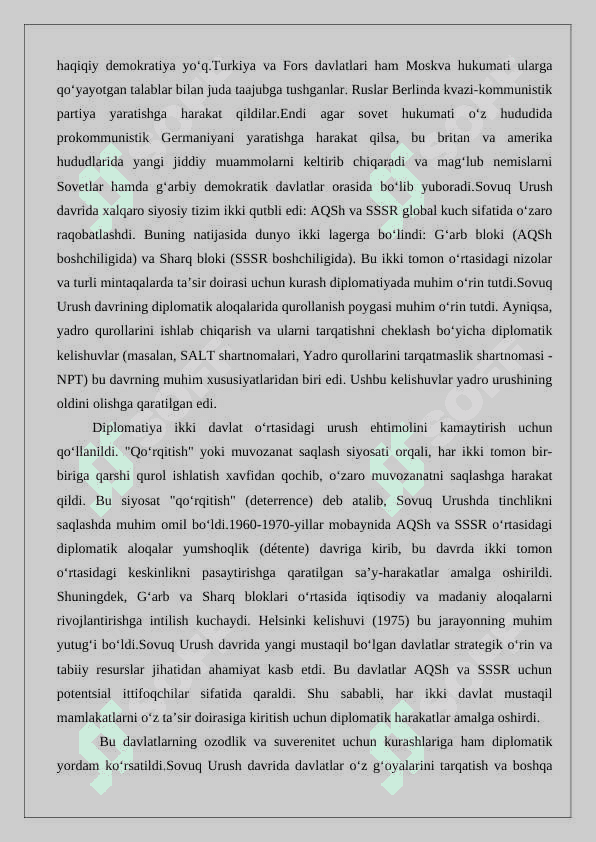 Sovuq urush yillarida xalqaro diplomatiya mavzusida esse yozish 24 2