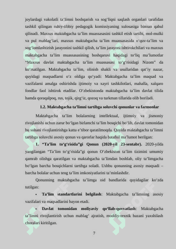 Maktabgacha ta'limga oid qonun, farmonlarni amaliyotga joriy qilish 6