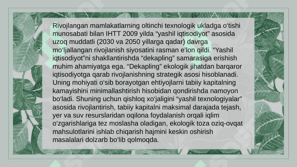 Qishloq ho'jaligini yashil iqtisodiyot asosida rivojlantirish 3