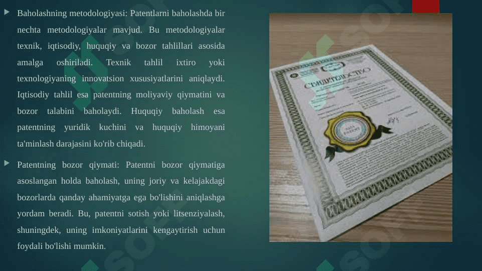 Patent va patent talabnomalari baholash obekti sifatida 6