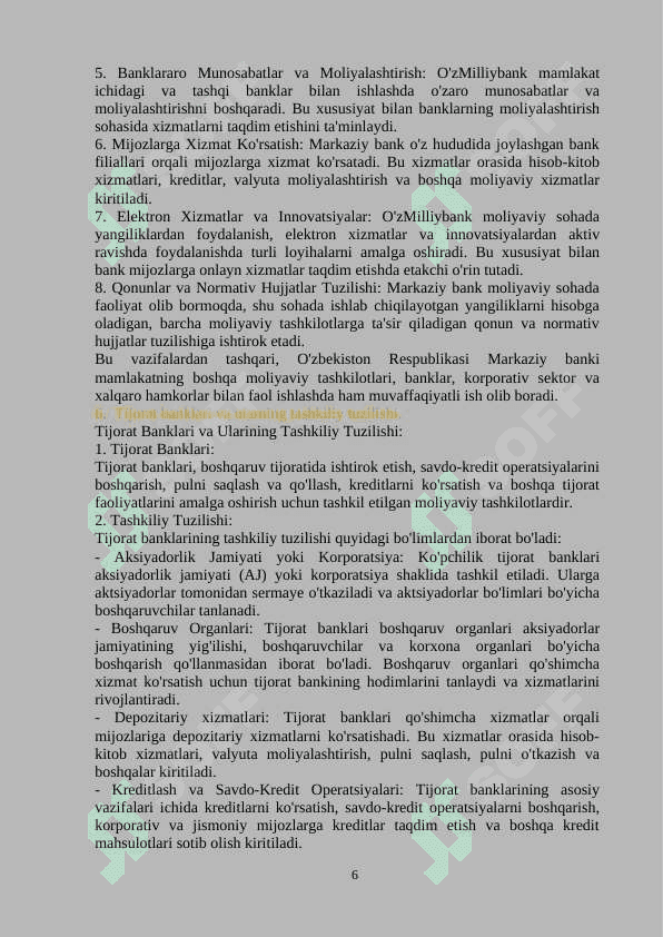 Bank ishidan yakuniy nazorat javoblari 6