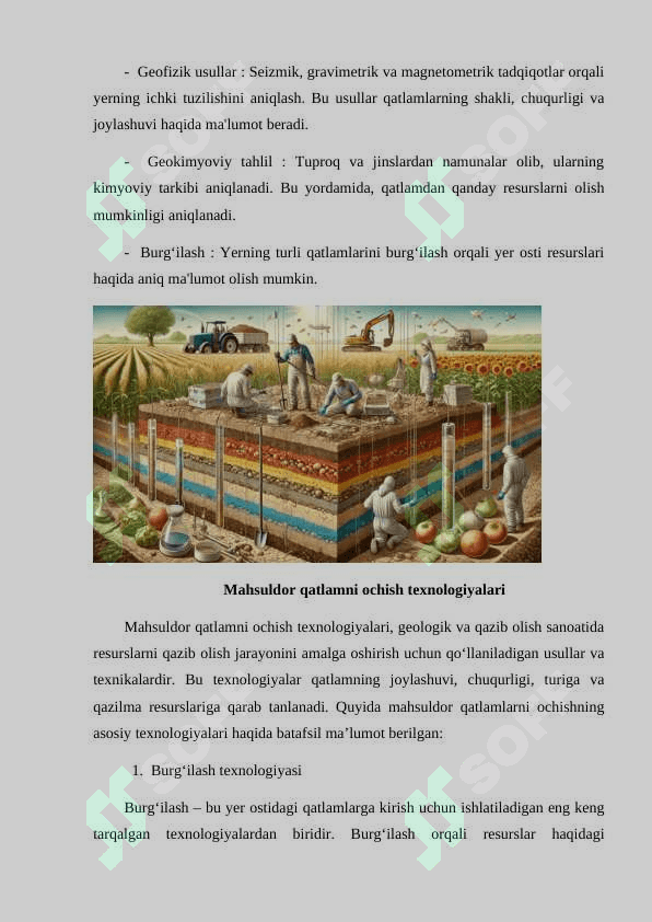 Mahsuldor qatlamlarni ochish, sinash va o’zlashtirish. 2