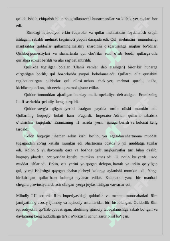 Milodiy I-II asrlarda Rim imperiyasida ijtimoiy-iqtisodiy munosabatlarga oid maqola 24 2