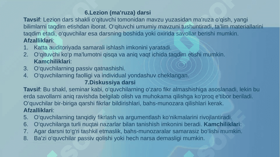 Dars o‘qitishning asosiy shakli sifatida 6