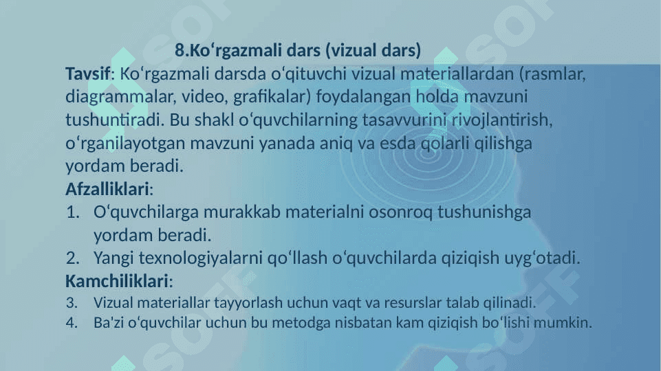 Dars o‘qitishning asosiy shakli sifatida 7
