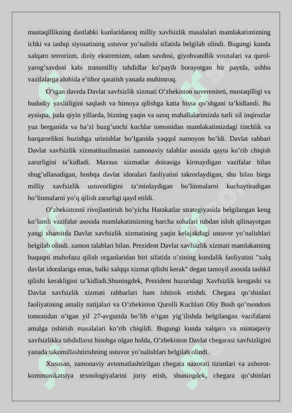 O'zbekiston hududi va chegarasining daxlsizligi   24 5