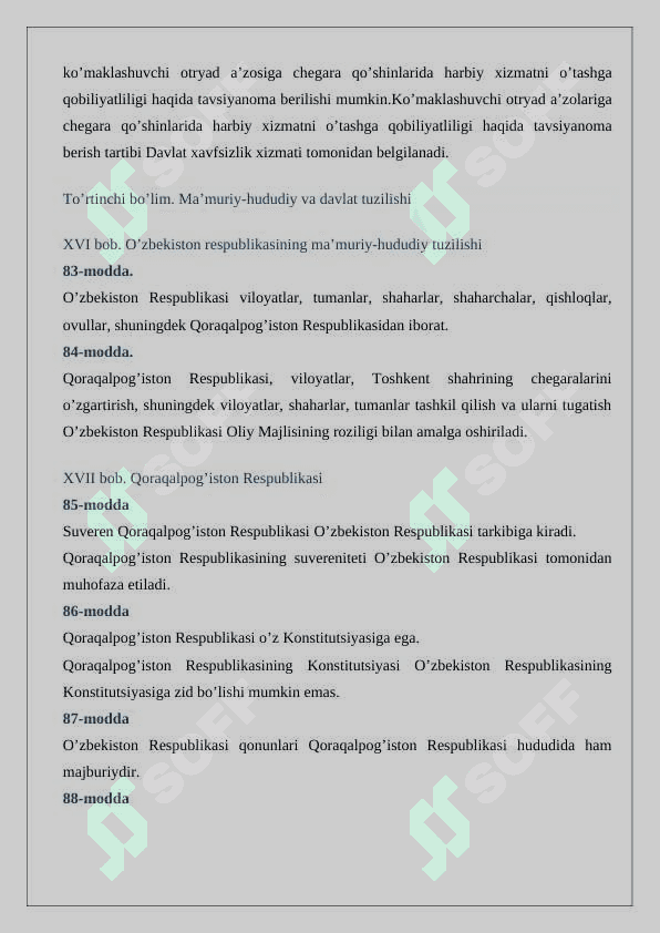 O'zbekiston hududi va chegarasining daxlsizligi   24 7