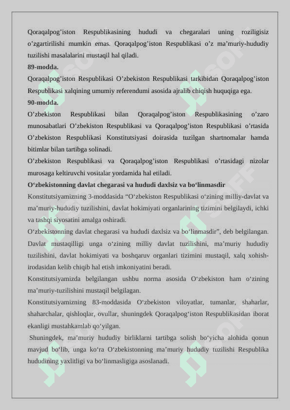 O'zbekiston hududi va chegarasining daxlsizligi   24 8