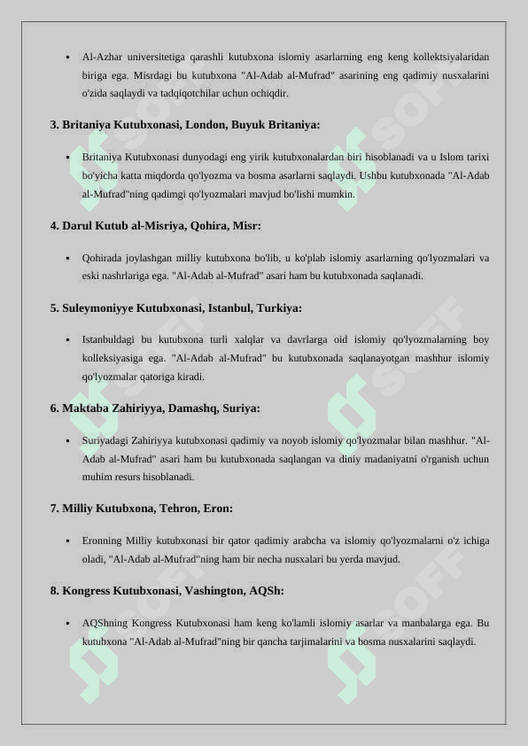 Imom al-Buxoriy (810-870) asarlarining ro'yxatini tuzish  hamda ularning bugungi kunda saqlangan makonlari tog'risida ko'rsatkich tayyorlash 24 3