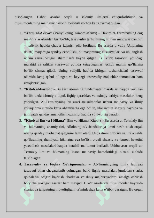 Islomiy ilmlar rivojida Hakim at-Termiziy (760-869)ning o'rni mavzusida tezis tayyorlash 24 3