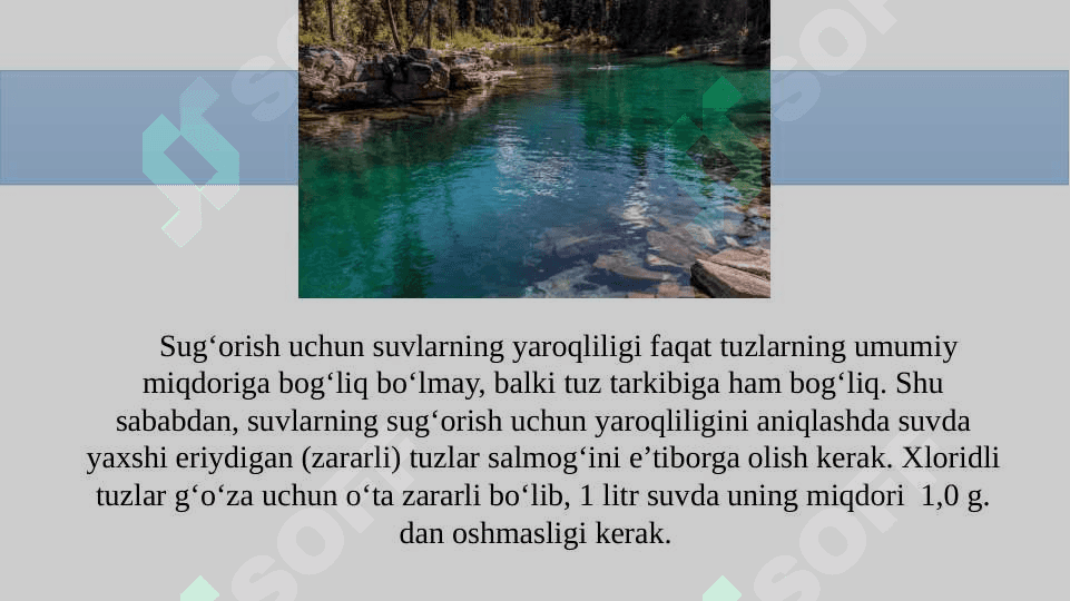 Suvlarning tarkibida tuzlarning yo'l qo'yiladigan miqdorini aniqlash 4