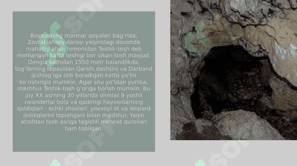 Teshiktosh-o’rta  polealitning  noyob yodgorligi. 2