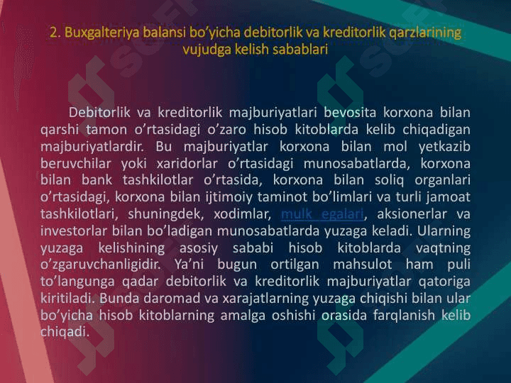 Debitorlik va Kreditorlik qarzlari 7