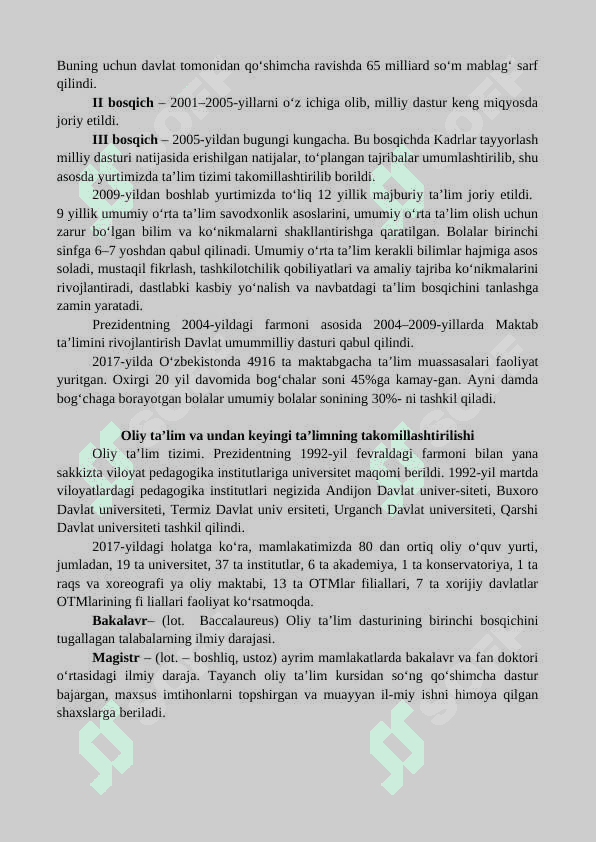 Taʼlim tizimi islohotlari va kadirlar tayyorlash 2