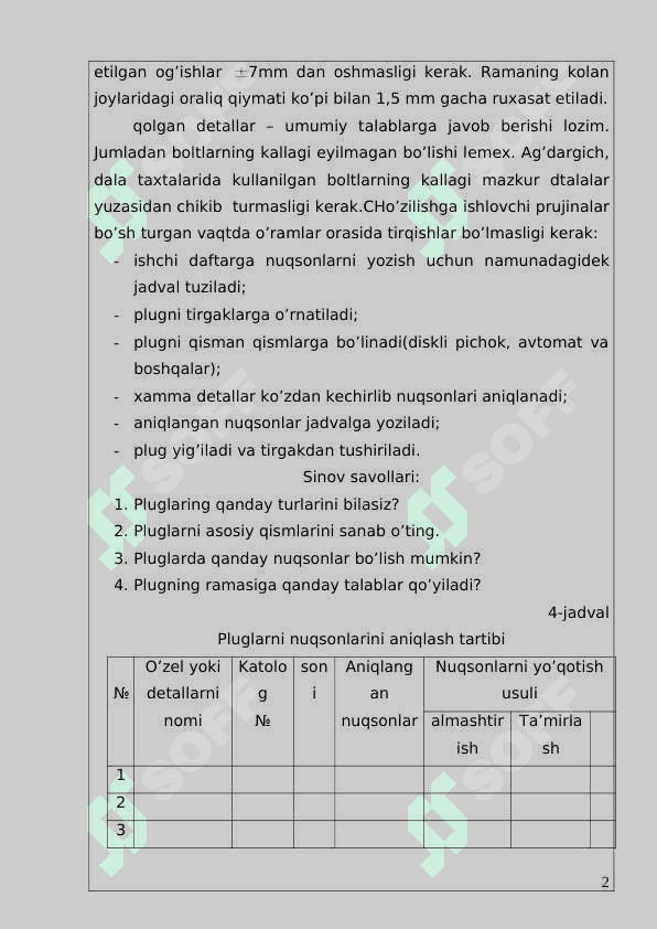 Plugni tekshirish va uning nuqsonlarini aniqlash 2