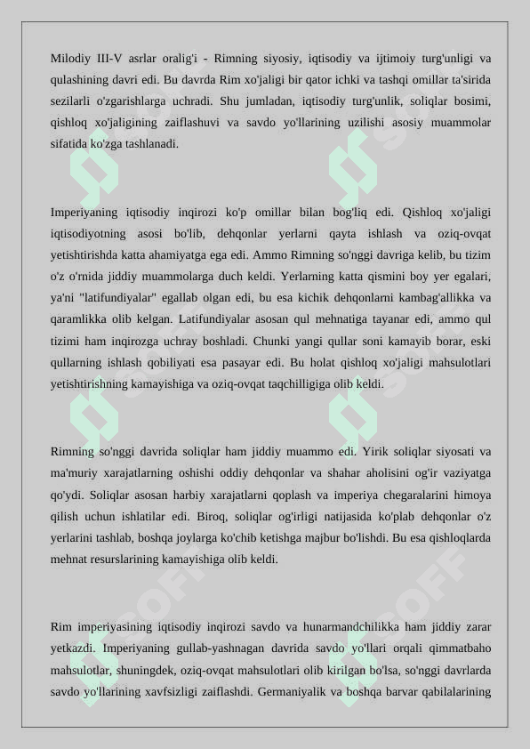 So‘nggi impеriya davrida Rim xo‘jaligi mavzusida esse  24 2