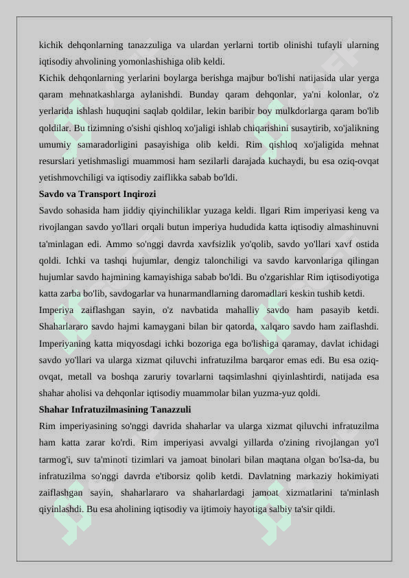 So‘nggi impеriya davrida Rim xo‘jaligi mavzusida esse  24 4