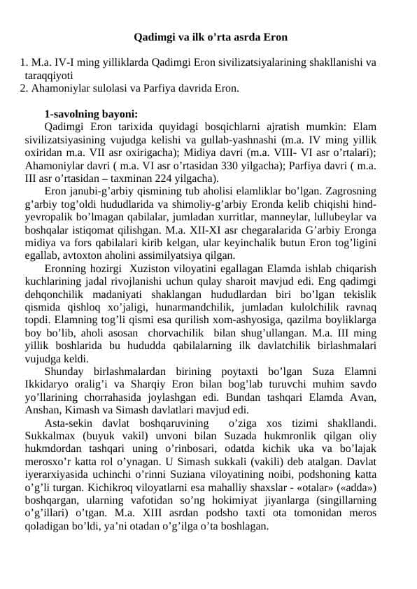 Qadimgi va ilk o’rta asrda Eron 23