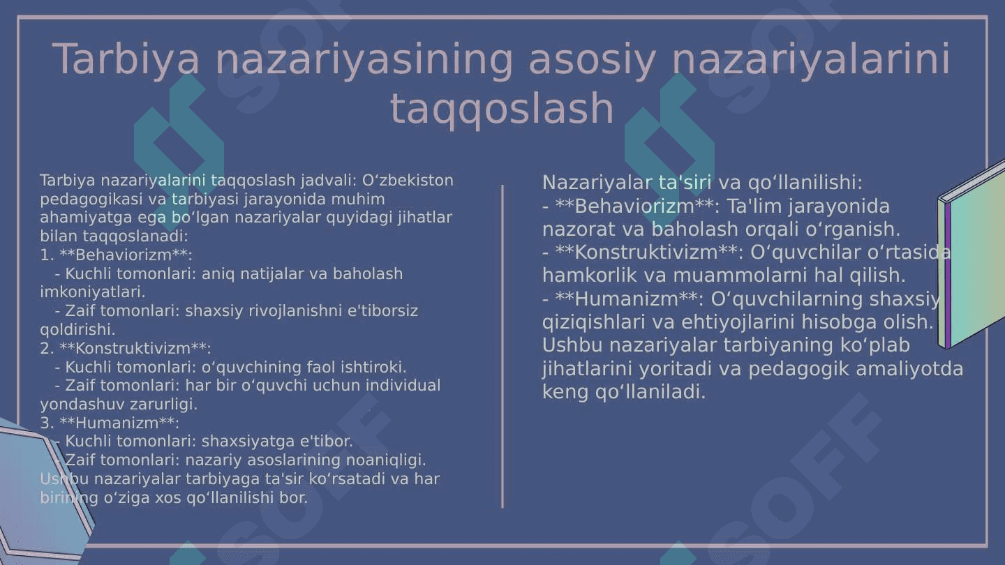 Tarbiyaga taʼsir etuvchi omillar. Tarbiya nazariyasi va tarbiya turlari 5
