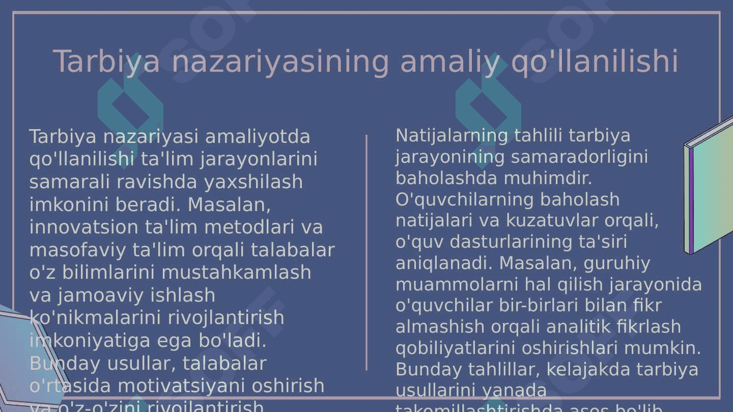 Tarbiyaga taʼsir etuvchi omillar. Tarbiya nazariyasi va tarbiya turlari 8