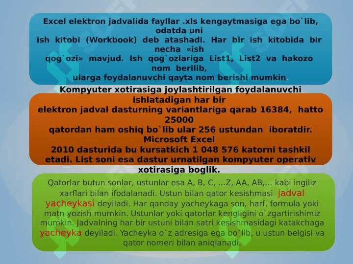Elektron jadval muharrirlari, MS Excel dasturi 6