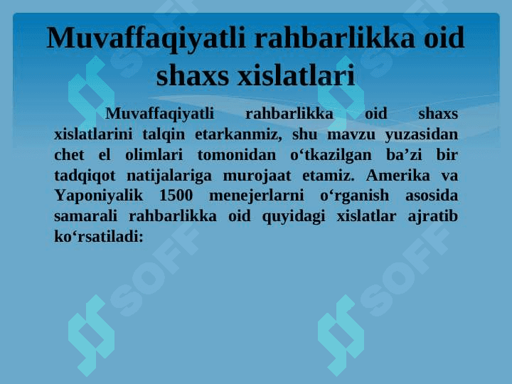 TASHKILOT VA ISHLAB CHIQARISH KORXONALARINING  RAHBAR IMIDJI. 8