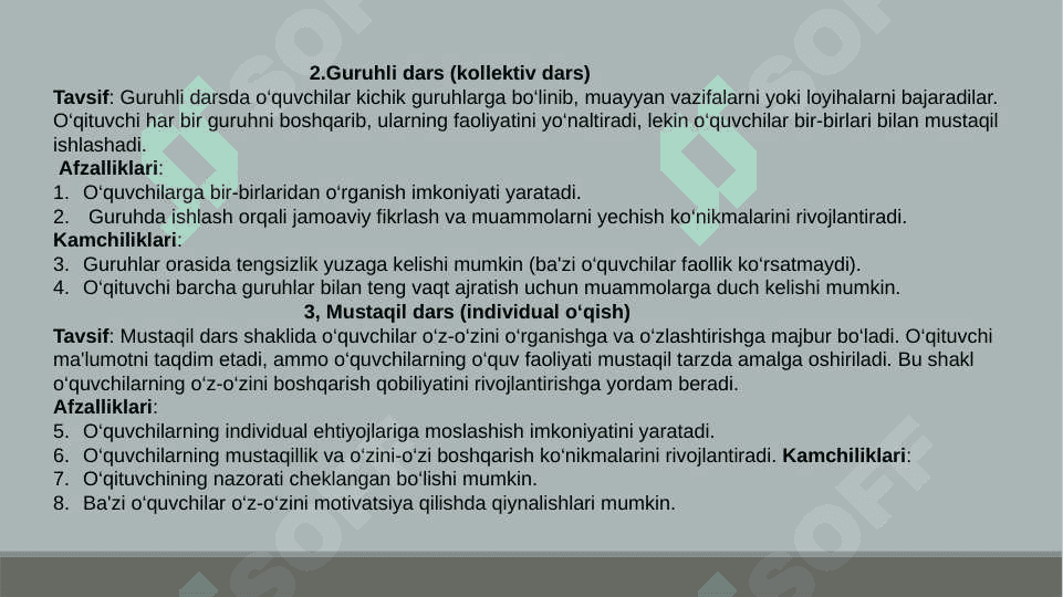 Dars o‘qitishning asosiy shakli sifatida 4