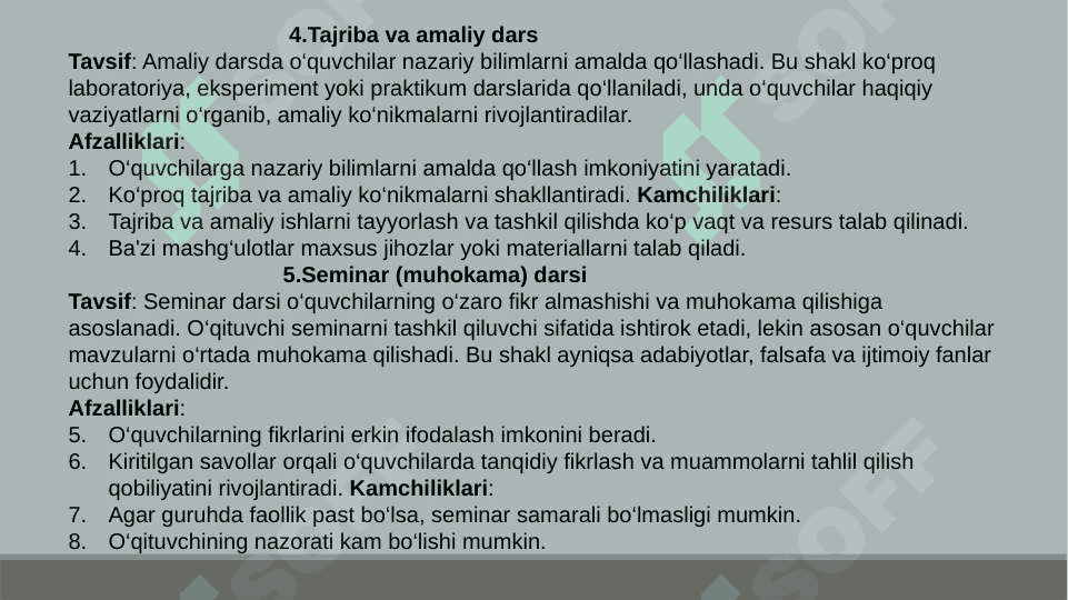 Dars o‘qitishning asosiy shakli sifatida 5