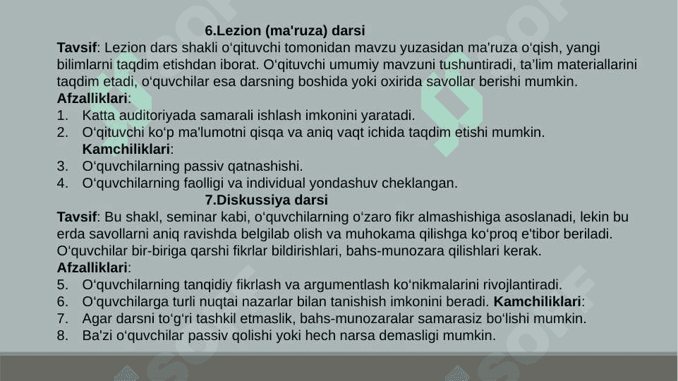 Dars o‘qitishning asosiy shakli sifatida 6