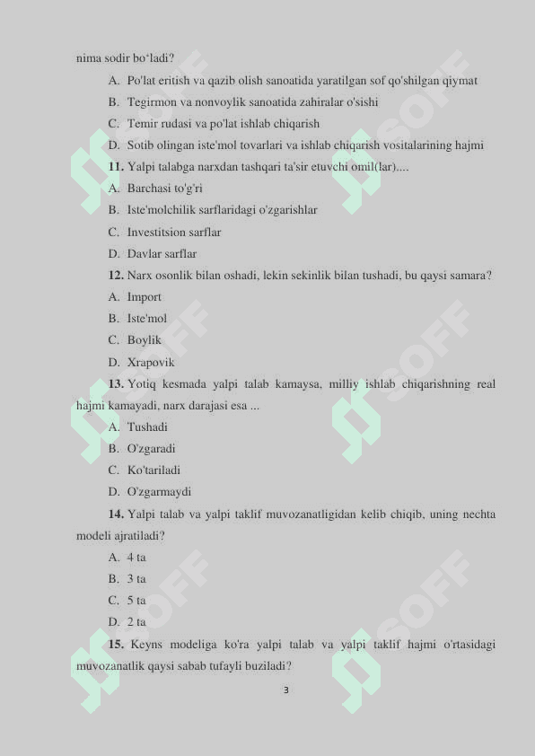 “Iqtisodiyot nazariyasi” fanidan 2-semestr uchun 1-joriy nazorat TOPSHIRIQLARI va javoblari 3