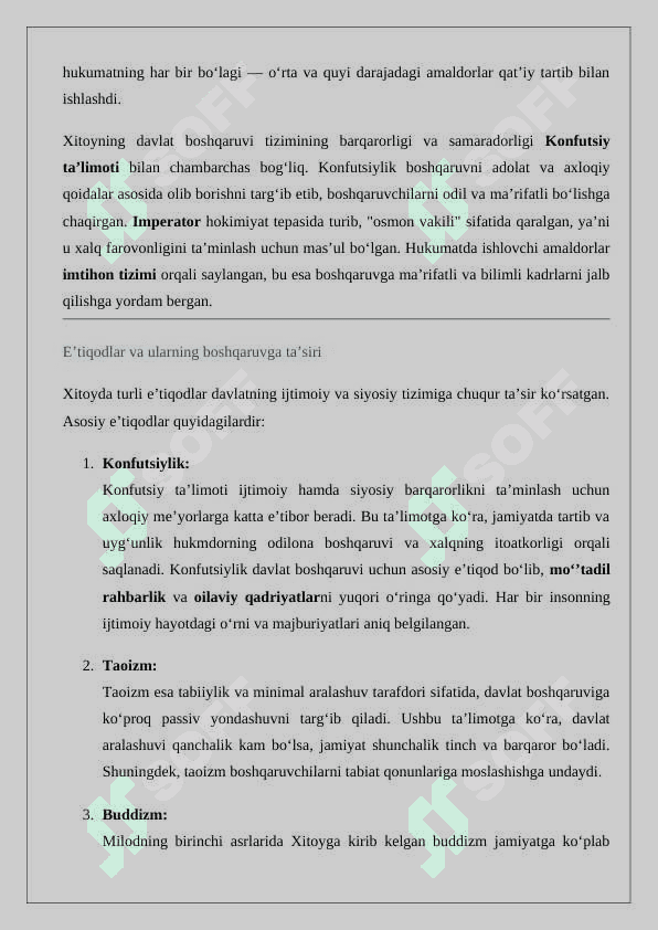 Xitoyda davlat boshqaruvi va e’tiqodlar Esse 4