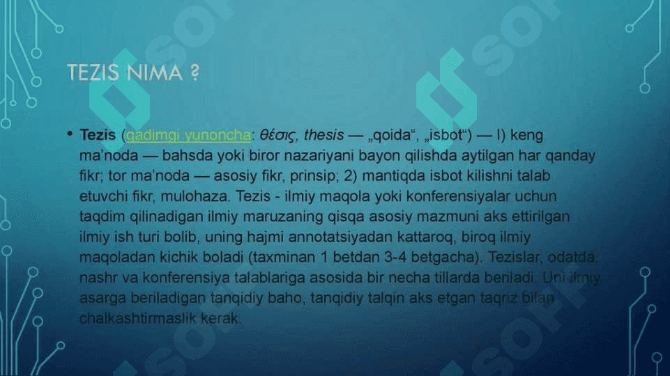 Maqola va tezisning o’zaro farqli jihatlari 3
