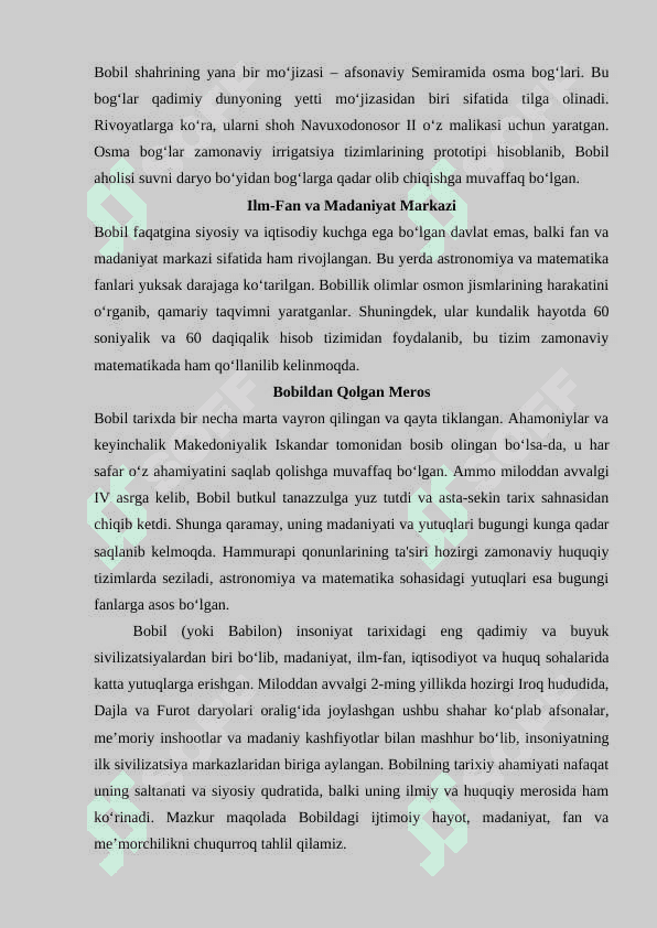 Bobil – qadimgi sivilizatsiya o‘chog‘i mavzusida Esse 2