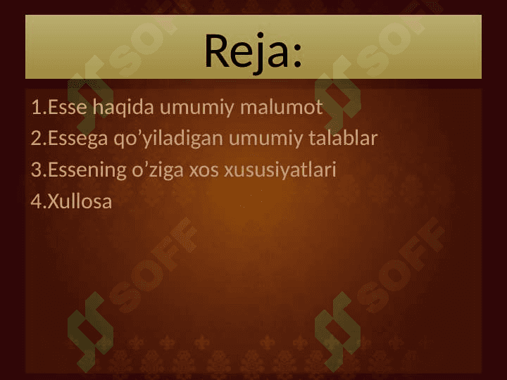 Essening o'ziga xos xususiyatlari, Esse  yozishdagi  talablar. 2