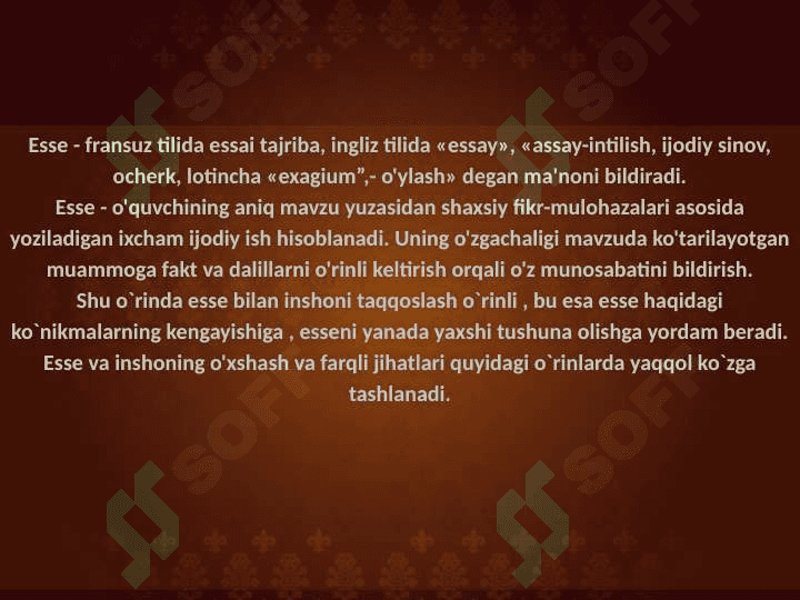 Essening o'ziga xos xususiyatlari, Esse  yozishdagi  talablar. 4