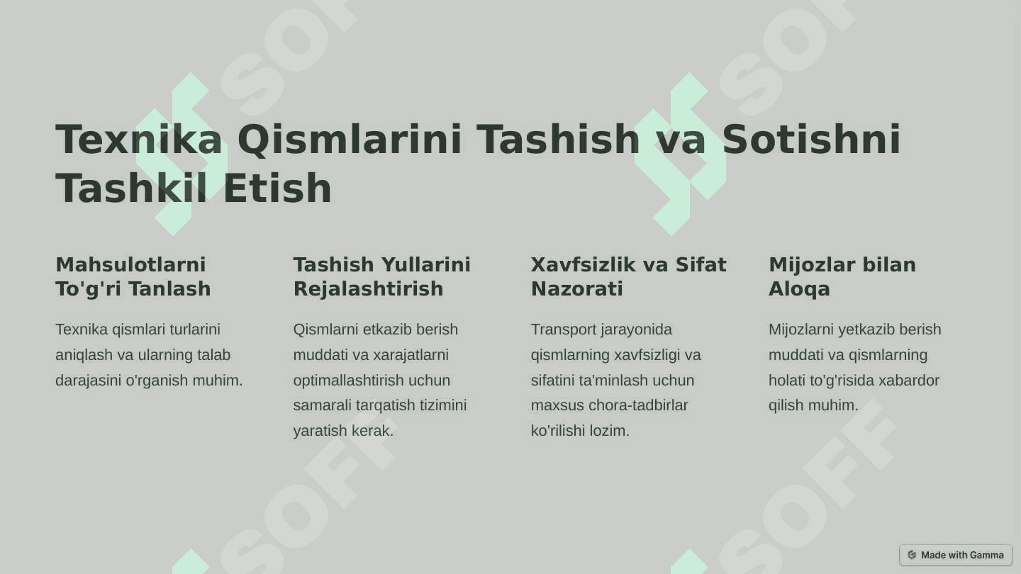 Tehnika qisimlarini tashish va sotishni optimallashtirish 2
