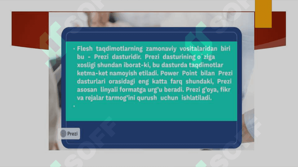 Prezi,Ms Power Point,Apple,Keynote,Google,Slides,Libre Office ,Impres redaktorlarining tahlili. 4