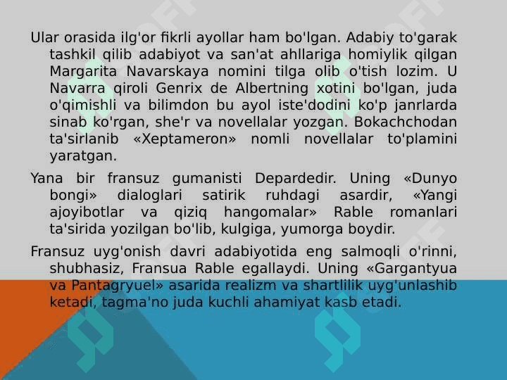 Yangi davr fransuz adabiyoti mavzusida ma’lumotlar jadval 4