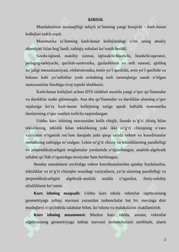 vektorlar algebrasining geometriyaga tadbiqi 2