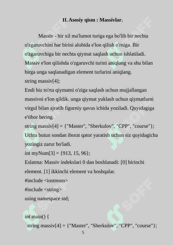 C++da  matritsa izini hosil qilish algoritmlari va dasturlari 5
