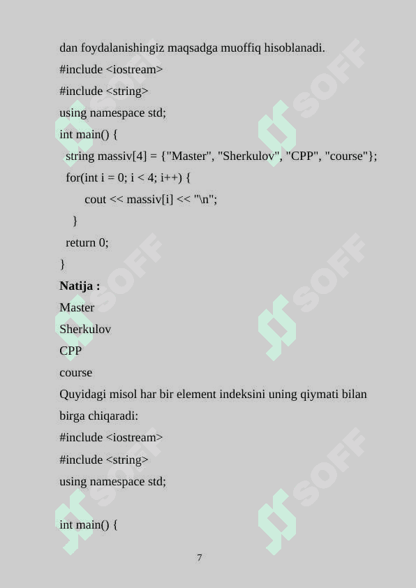 C++da  matritsa izini hosil qilish algoritmlari va dasturlari 7