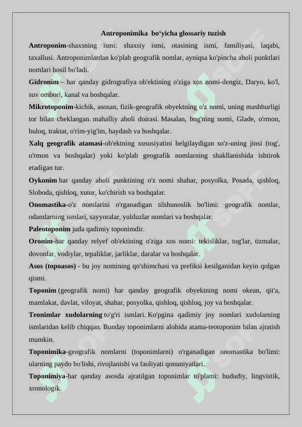 Antroponimika va uning turlari bo‘yicha glossariy tuzish 3