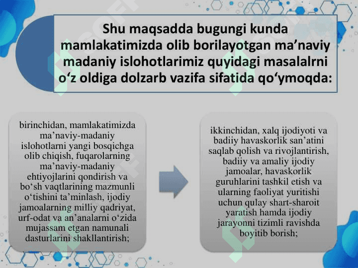 Yangi O’zbekistonda amalga  oshirilayotgan ma’naviy o’zgarishlar. 6
