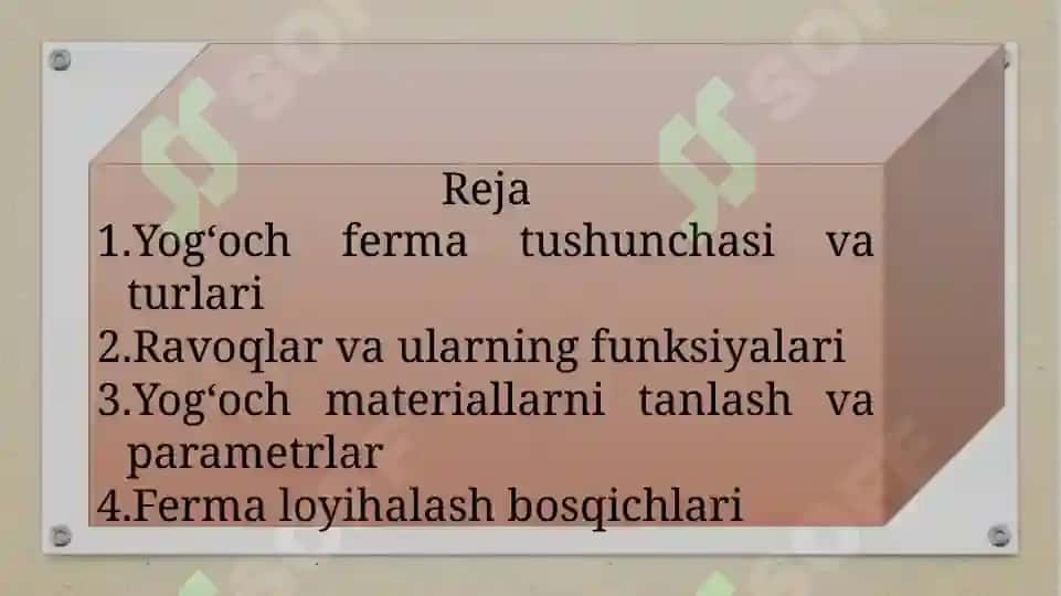Yog'och ferma va ravoqlarni hisoblash va loyihalash 2