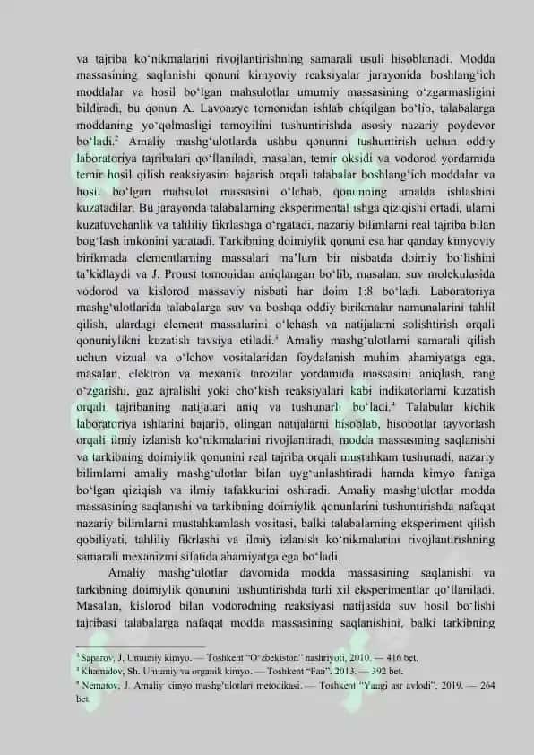 Modda massasining saqlanishi va tarkibning doimiylik qonuni amaliy mashg'ulotlarda 3