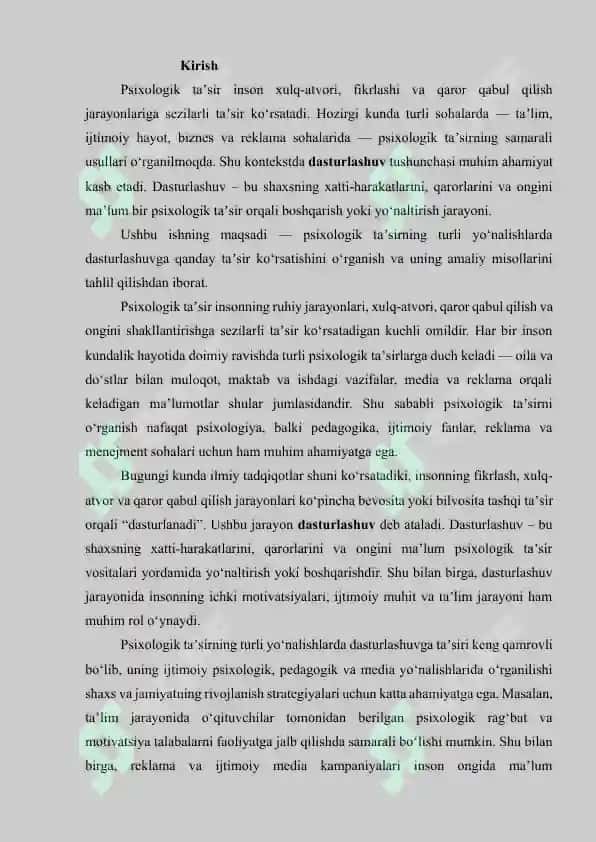 Psixologik ta'sirning turli yo'nalishlaridagi dasturlashuv 2