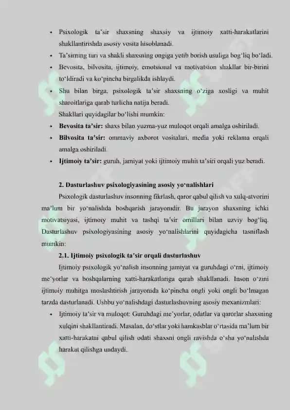 Psixologik ta'sirning turli yo'nalishlaridagi dasturlashuv 6
