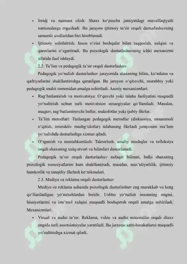 Psixologik ta'sirning turli yo'nalishlaridagi dasturlashuv 7