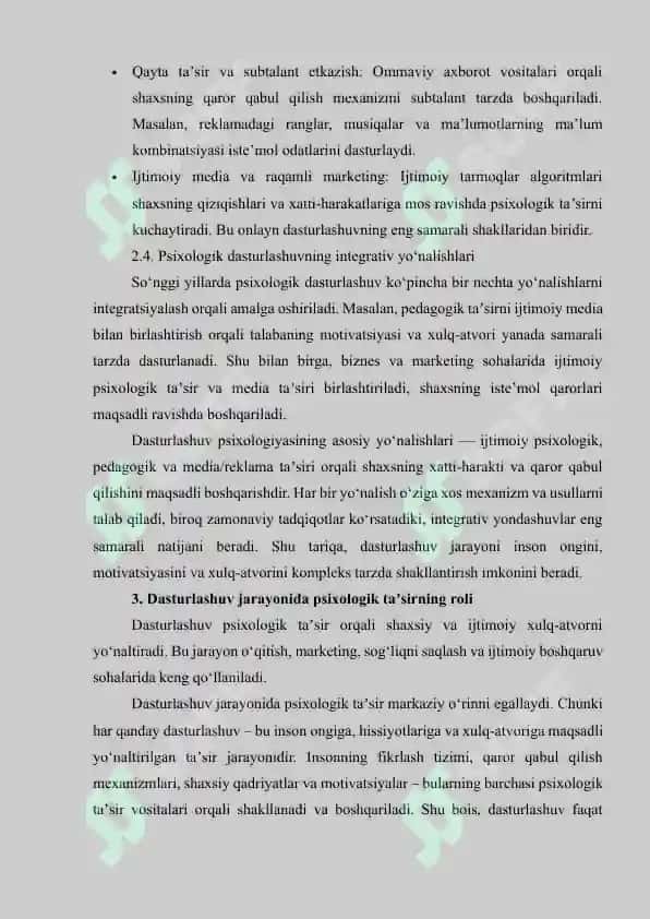 Psixologik ta'sirning turli yo'nalishlaridagi dasturlashuv 8