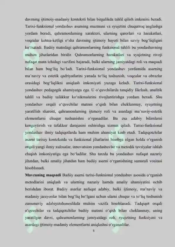 Badiiy asarni o'rganishda tarixi funksional yondashuv 5